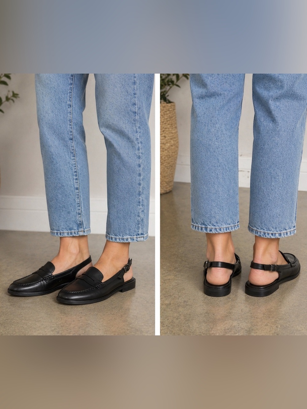 Classic Black Leather Slingback Loafers for Women